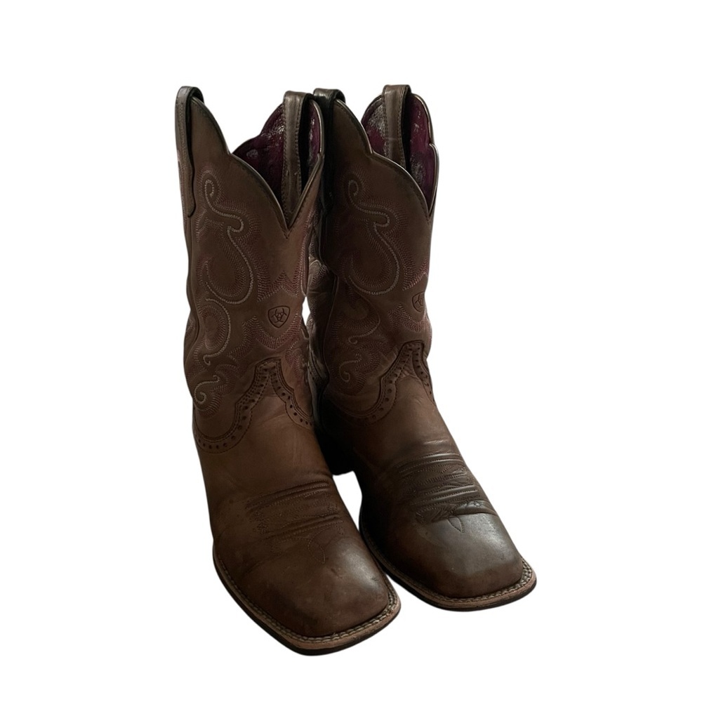 Ariat Brown Embroidered Western Heeled Boots - Picture 2 of 9